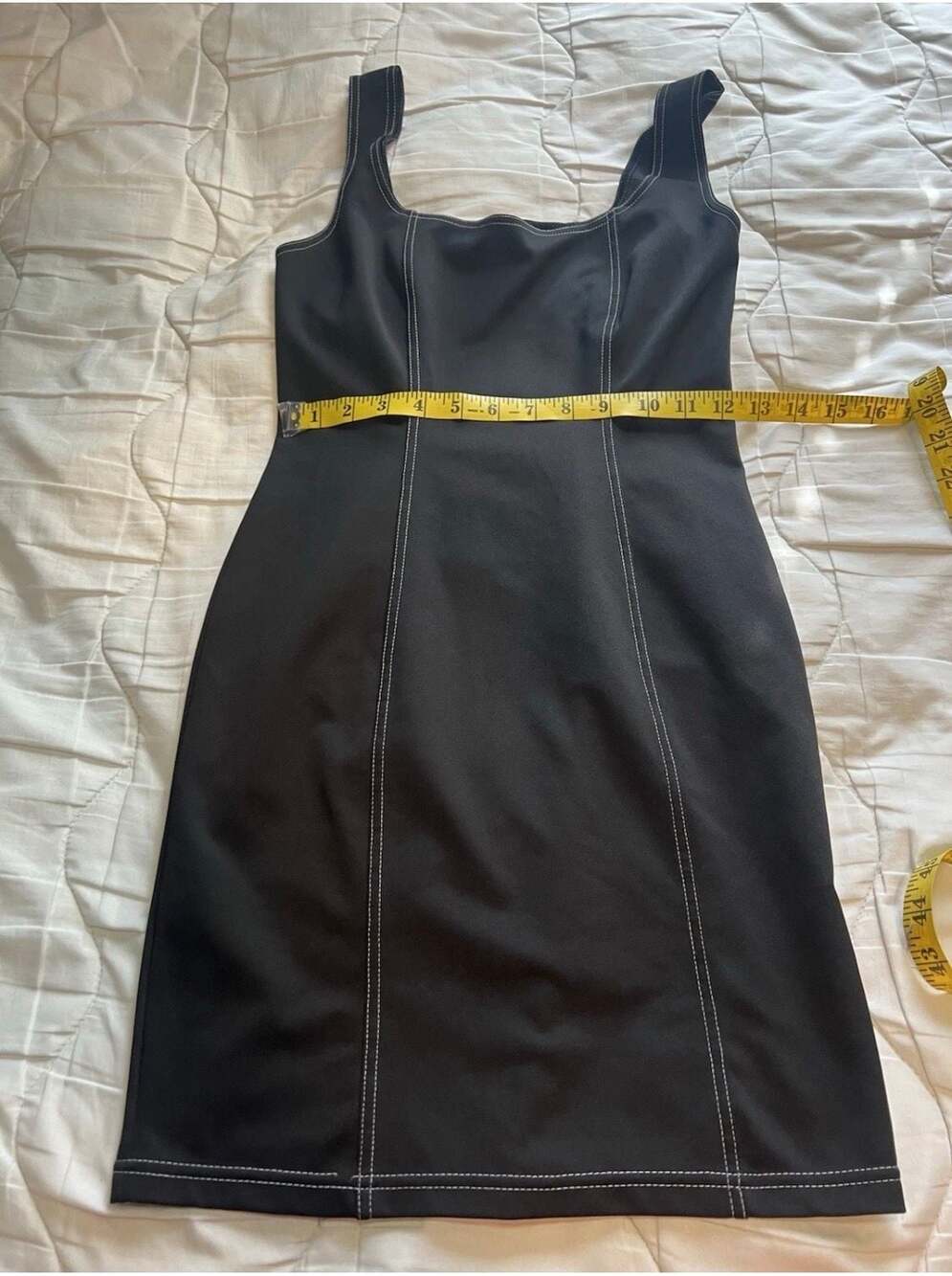 Forever 21 Black Contrast Stitch Bodycon Mini Dress Size M - Picture 3 of 5